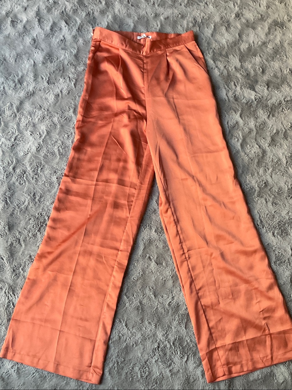 Wide Leg High-Rise Pants in Coral Orange